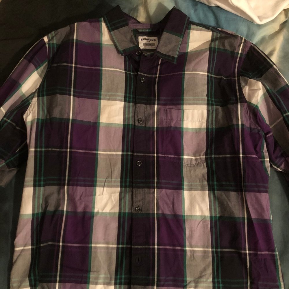 EXPRESS purple/green button down